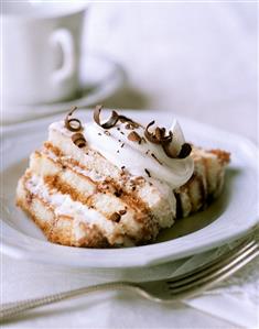 Tiramisu with Whipped Cream and Chocolate Shavings