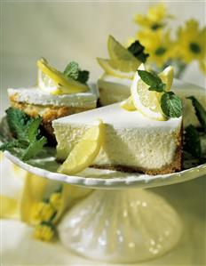 Slices of Lemon Cheesecake on a Cake Platter