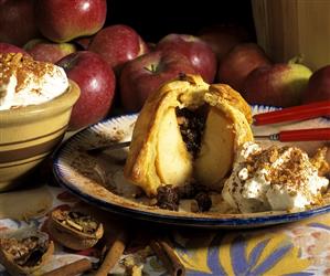 Apple Dumpling Cut Open with Whipped Cream