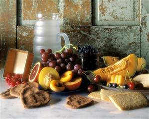 Assorted Fruit and Cookies; Pitcher