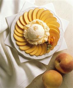 A Scoop of Peach Ice Cream on a Bed of Peach Slices