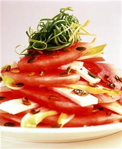 Watermelon Salad with Chicory and Feta Cheese