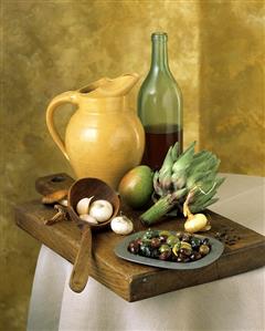 Artichoke, Olives, Wine and Pitcher