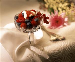 Fresh Berries with Red Wine Syrup and Cream