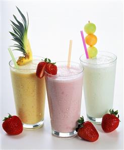 Pineapple, Strawberry and Melon Yogurt Smoothies