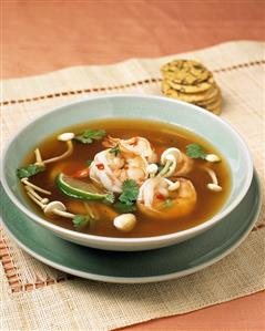 Spicy Thai Soup with Shrimp, Enoki Mushrooms and Lime