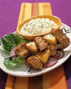 Pork and Pineapple Kabobs with White Rice