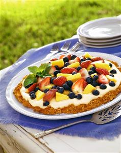 Fruit and Yogurt Pie; Outdoors