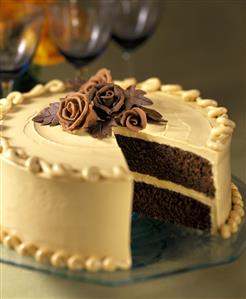 Chocolate Cake with Mocha Frosting and Chocolate Roses