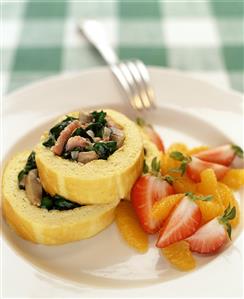 Rolled Omelet Souffle with Strawberries and Oranges