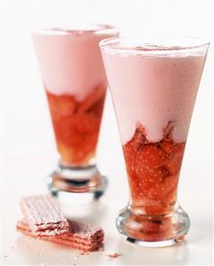 Strawberry and cream dessert in glasses