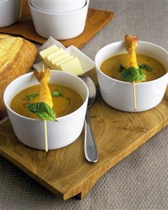 Shrimp soup, butter and white bread