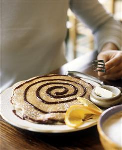 Pancakes with Swirled Chocolate Sauce