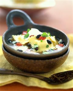 Vegetable soup with ravioli