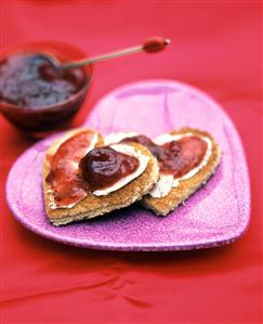 Toast hearts with strawberry jam for Valentine's Day