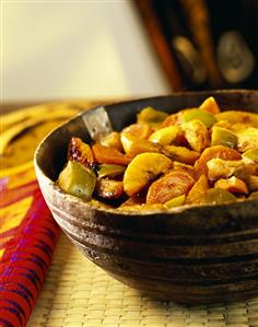 Fried sweet potatoes with plantains and apples