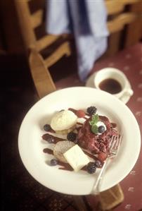 Summer Berry Pudding with Peach Ice Cream