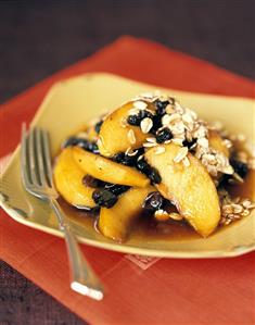 Baked nectarines with Cointreau, raisins, rolled oats