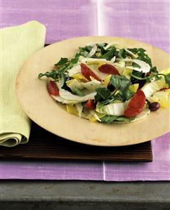 Chicory salad with olives and blood orange segments