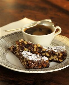 Fig and hazelnut cake and a cup of coffee