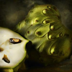 Whole and Half Cherimoya, Close Up