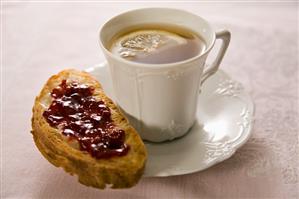 Toast and Jam with a Cup of Tea with Lemon