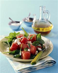 Corn salad with watermelon, feta and mint