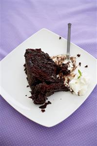 Partially Eaten Slice of Chocolate Layer Cake on a Plate