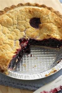 Blueberry Pie with Slices Removed; In Disposable Pie Pan