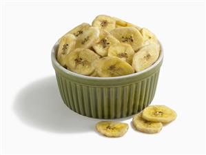 Bowl of Banana Chips on White