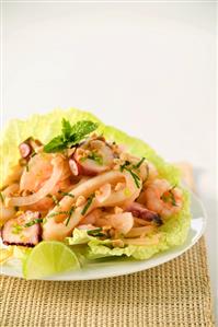 Calamari Salad on a Lettuce Leaf