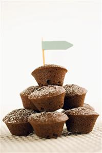 Stack of Brownie Muffins with a Flag