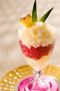 Layered Pineapple Cranberry Granita in a Glass Dish