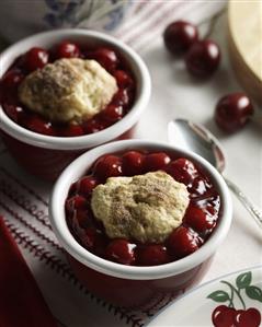 Two Cherry Cobblers in Individual Red & White Ramekins (1)