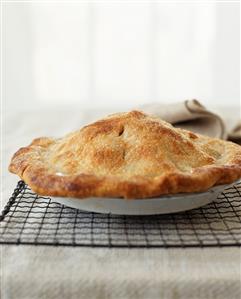 Whole Pie in Baking Dish on a Cooling Rack