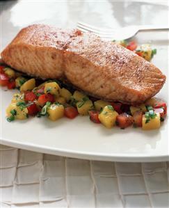 Seasoned Salmon Fillet Over Mango Salsa