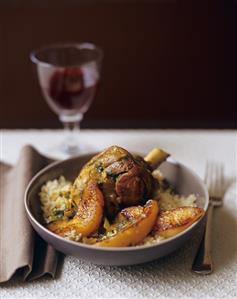 Roast Lamb Shank with Quince Over Couscous