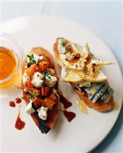 Pumpkin Goat Cheese and Pear Stilton Crostini