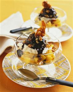 Caramelized Pineapple Sundaes with Chocolate-Coconut Sauce