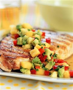 Pineapple Avocado Salsa Over Swordfish