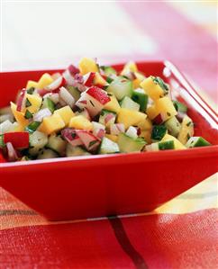 Mango Cucumber Salsa with Radishes in a Bowl