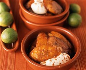 Bowls of Plantains with Brown Sugar and Cream