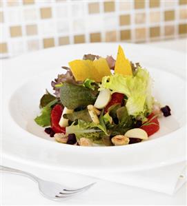 Spring Salad with Blood Orange, Pear and Nuts, Squash Chips