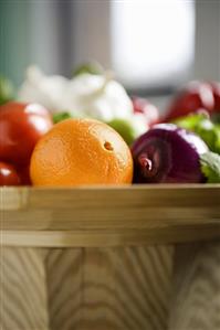 Assorted Fresh Fruit and Vegetables in a Basket