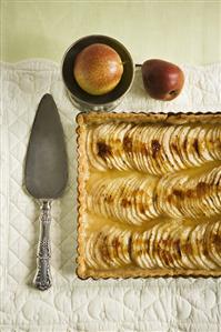 Whole Pear Tart with Server; From Above