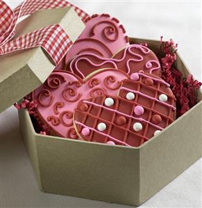 Heart Shaped Cookies for Valentine's Day in a Gift Box