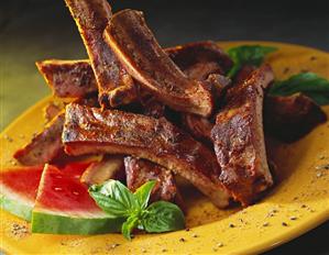 Plate of Ribs with Watermelon