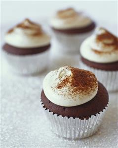 Frosted Chocolate Cupcakes in Foil Liners