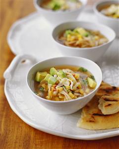 Bowl of Southwestern Style Soup with Avocado