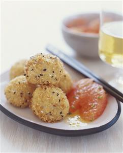 Rice Balls with Grapefruit and Chopsticks